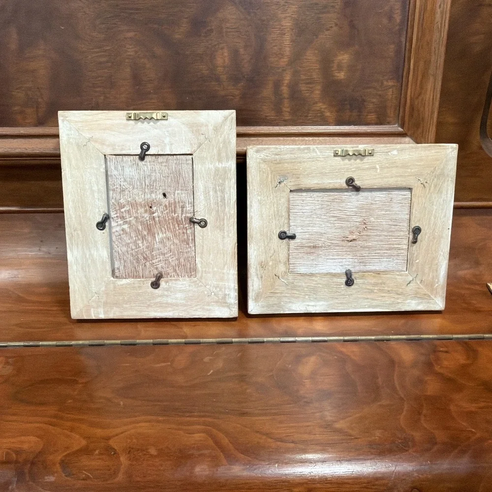 Antique Looking White Washed Hanging Wooden And Metal Frames Possibly Handmade